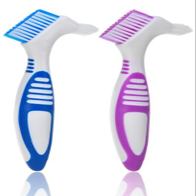 Denture Brush Hard ( 2 Pack ) Double Sided Multi-Layered Bristles Ergonomic Rubber Anti-Slip Handle Denture Toothbrush Retainers Denture Cleaning Care Brush False Teeth Cleaning Brush Asst Colors (2)