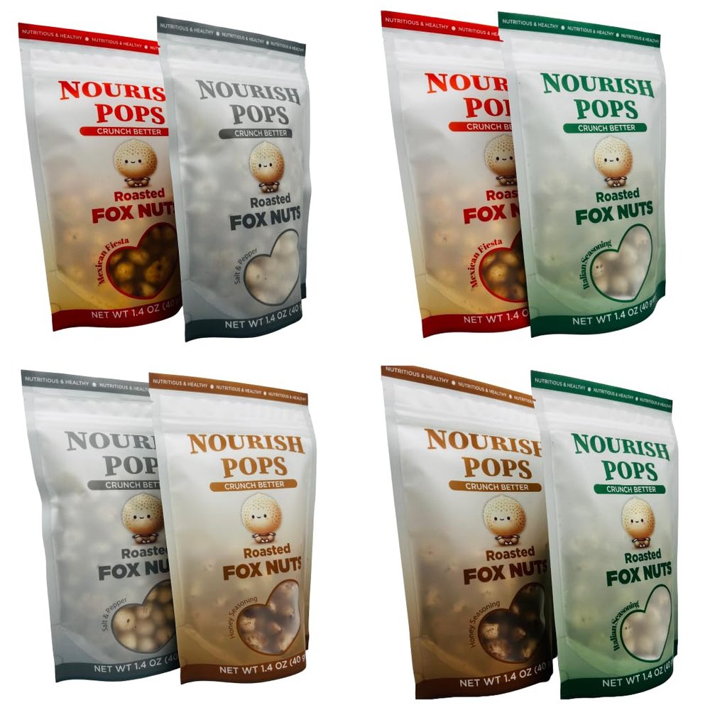 Nourish Pops | PACK OF 2 | Flavored Fox Nuts | Popped Water Lily Seeds | Makhana (Standard, Mexican + Salt & Pepper)