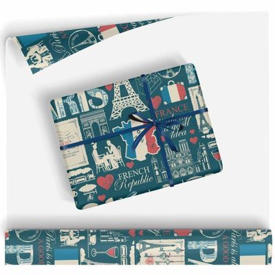Paris Theme Pattern Gift Wrapping Paper Rolls Cute Wrapping Paper Sheet -58 Inch X 23 Inch Per Sheet For Party, Baby Shower Wrapping Paper For Boys Girls Kids Men Women Holiday
