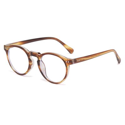 JOVAKIT Round Blue Light Glasses for Women Men Fashion Retro 90s Small Frame Computer Eyeglasses Anti Eyestrain (Striped Tea)