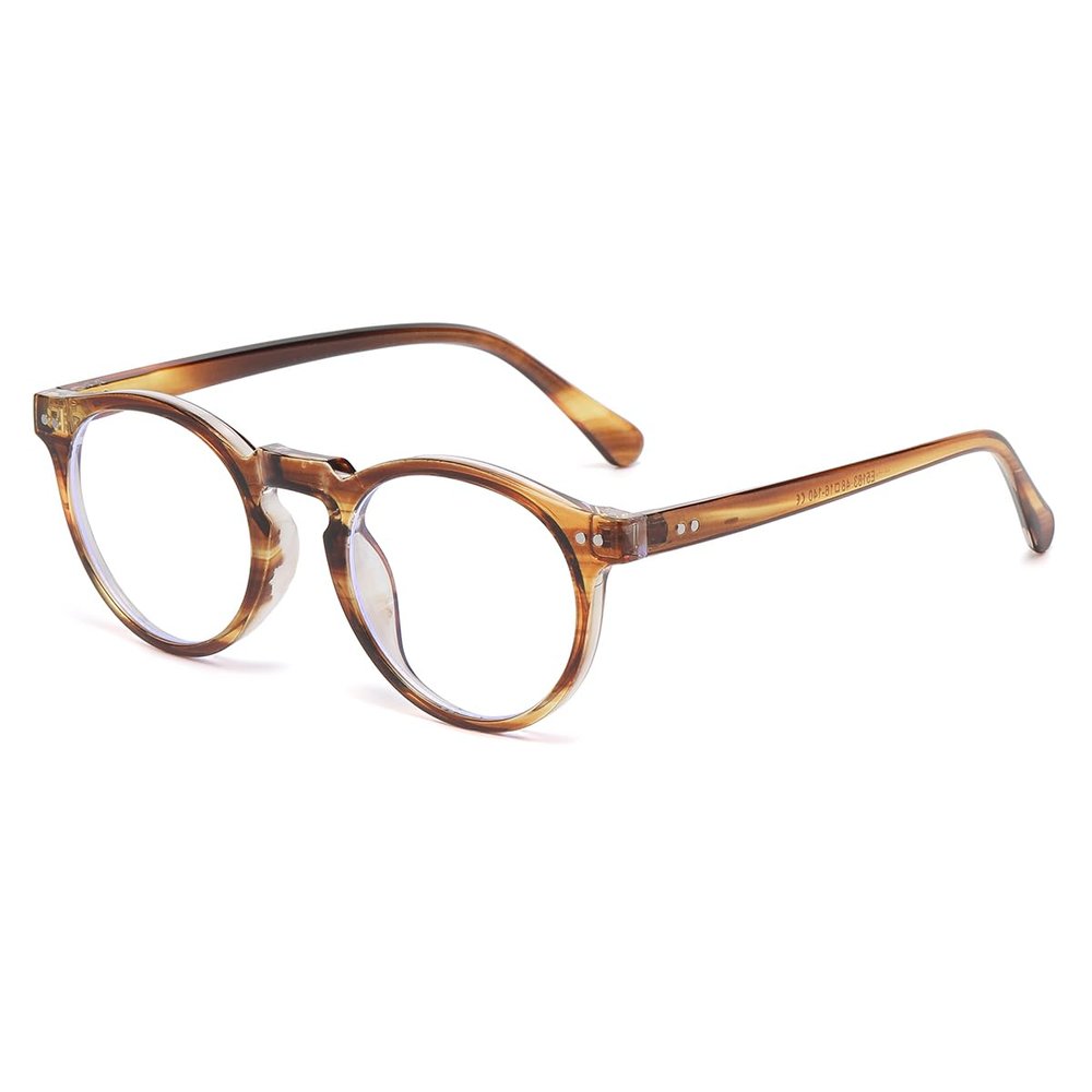 JOVAKIT Round Blue Light Glasses for Women Men Fashion Retro 90s Small Frame Computer Eyeglasses Anti Eyestrain (Striped Tea)