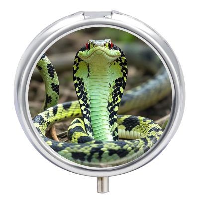 Cobra Snake Pill Box for Purse Pocket Small Round Pill Case Decorative Medicine Box Travel Medicine Tablet Case Vitamin Organizer Pill Container Holder Unique Gift