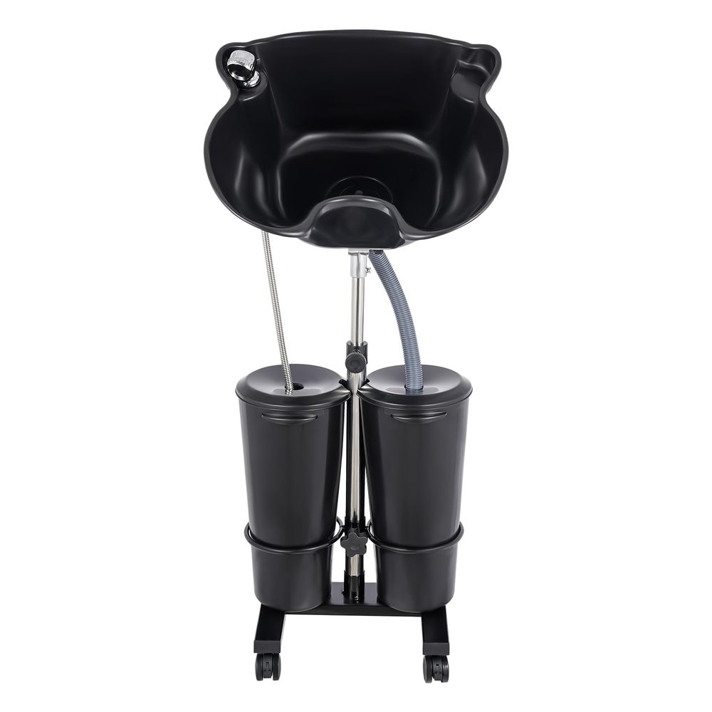 Portable Shampoo Basin for Hair Salon, Rolling Beauty Spa Salon Hair Washing Sink with Adjustable Height and Drain, Large Wash Station for Seniors, Hairstylist and Home Service