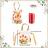 NBEADS 10 Pcs Floral Small Gift Bags with Handles, Flower Drawstring Bags Tea Party Favor Bags Velvet Small Bag for Wedding Birthday Bridal Shower Tea Party, Sandy Brown, 6.9x5.3Inch view 2