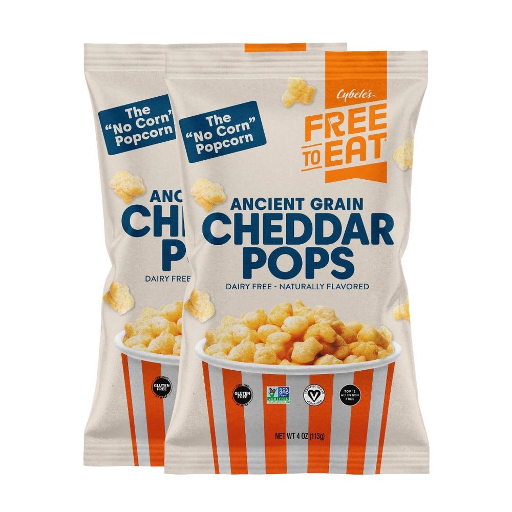 Cybele's Free-to-Eat Ancient Grain Pops - Healthy Snacks, All Natural, Gluten-Free, Vegan, No Preservatives or Additives (Cheddar Pops 4oz, Pack of 2)
