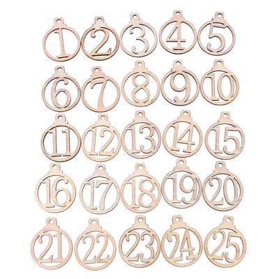 1-25 Wooden Number for Christmas Advent Calendar Countdown Unfinished Number Wood Pieces Wooden Number Pendants for DIY Craft Gift Tags Christmas Decorations (Assorted Color)