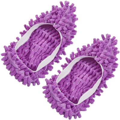 CREATCABIN 2Pcs Mop Slippers Shoes Cover Dust Duster Reusable Microfiber Duster Mops Washable Foot Socks Hair Cleaners Sweeping Floor Cleaning Shoes Cover for House Bathroom Kitchen Purple 9 x 4 Inch