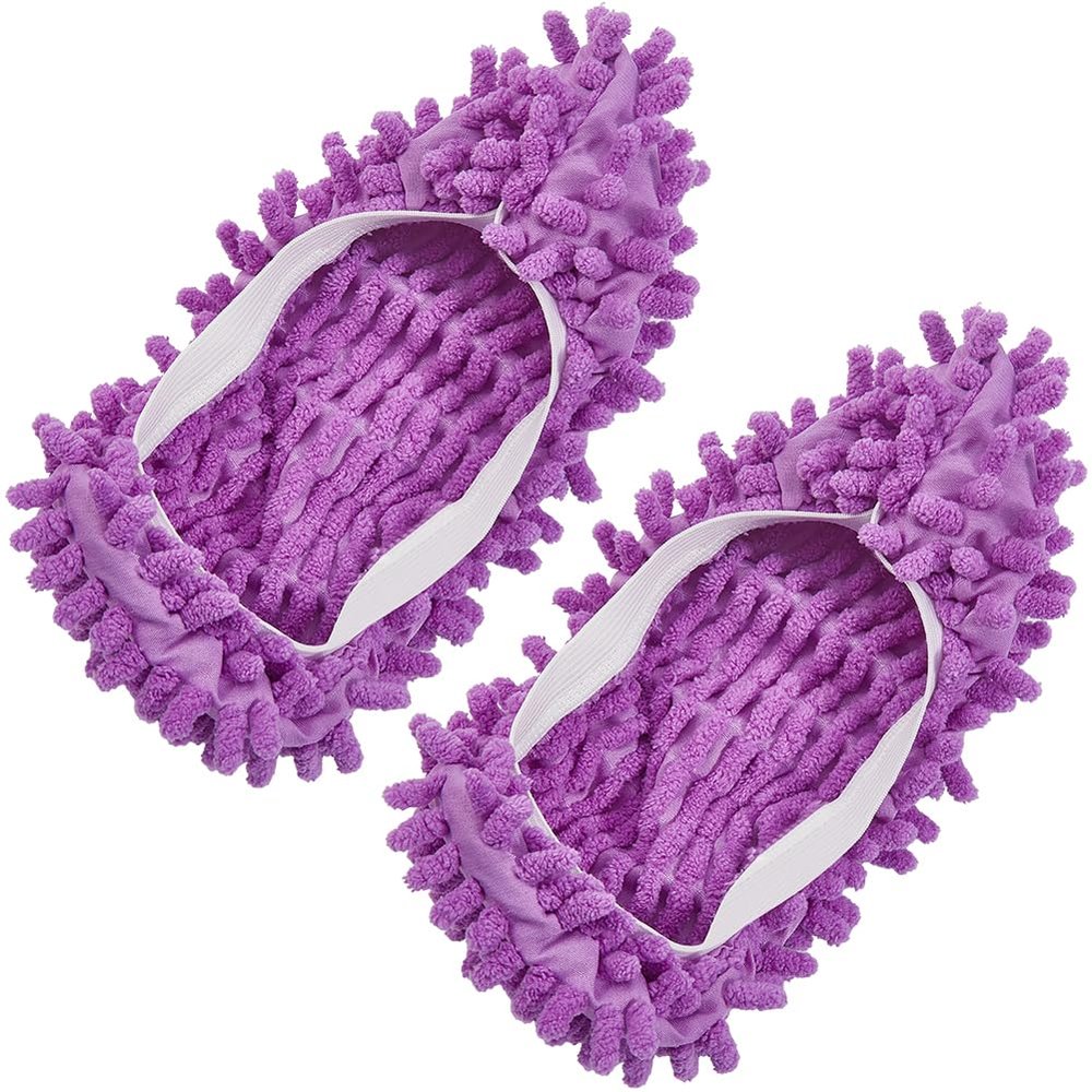 CREATCABIN 2Pcs Mop Slippers Shoes Cover Dust Duster Reusable Microfiber Duster Mops Washable Foot Socks Hair Cleaners Sweeping Floor Cleaning Shoes Cover for House Bathroom Kitchen Purple 9 x 4 Inch