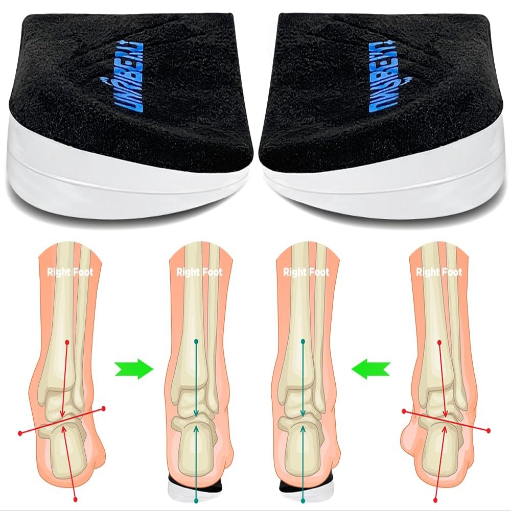 Unribeau 3 Layers Adjustable Supination & Pronation Correction Heel Insoles,Self-Adhesive Medial & Lateral Heel Wedge Inserts for Foot Alignment, Knee Pain, Bow Legs (Black, L: W: 7.5-12 / M: 7-11)