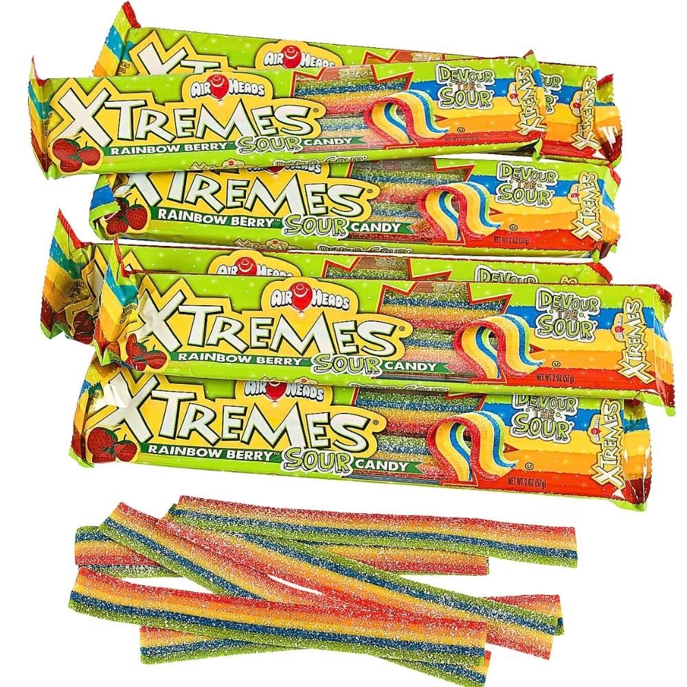 AirAirHeads Xtremes Sweetly Sour Belts - 36 oz. (18 Packs) - Sour Fruit Flavor - Perfect for Birthday Parties, and Halloween Treats