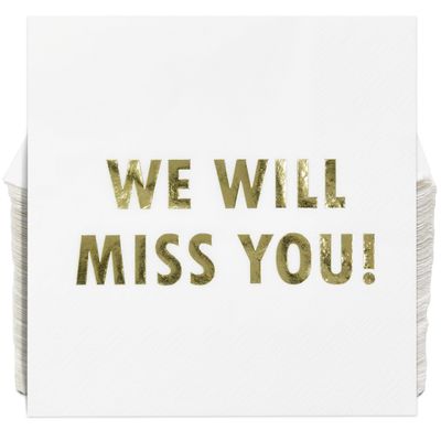 100 Pack We Will Miss You Cocktail Napkins Gold Foil White, Farewell Going Away Retirement Party Decorations, Goodbye Coworker Leaving Party Supplies