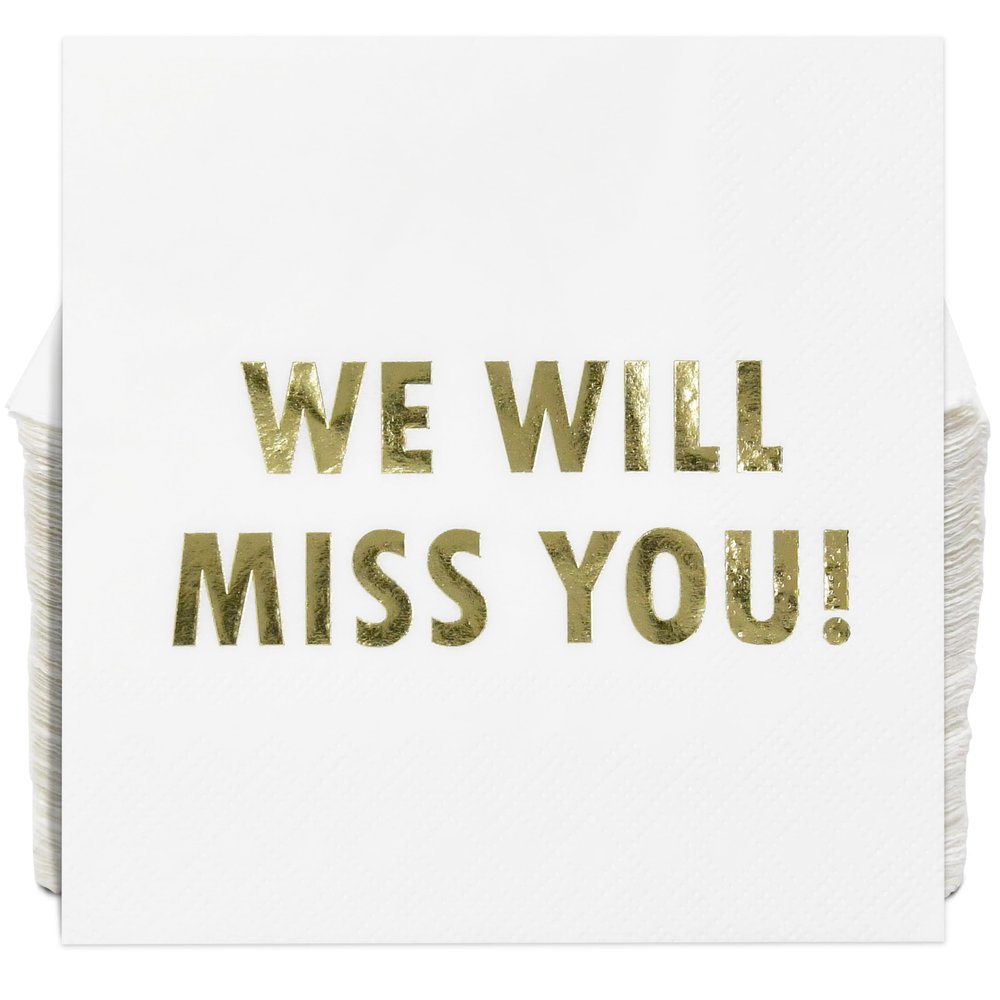 100 Pack We Will Miss You Cocktail Napkins Gold Foil White, Farewell Going Away Retirement Party Decorations, Goodbye Coworker Leaving Party Supplies