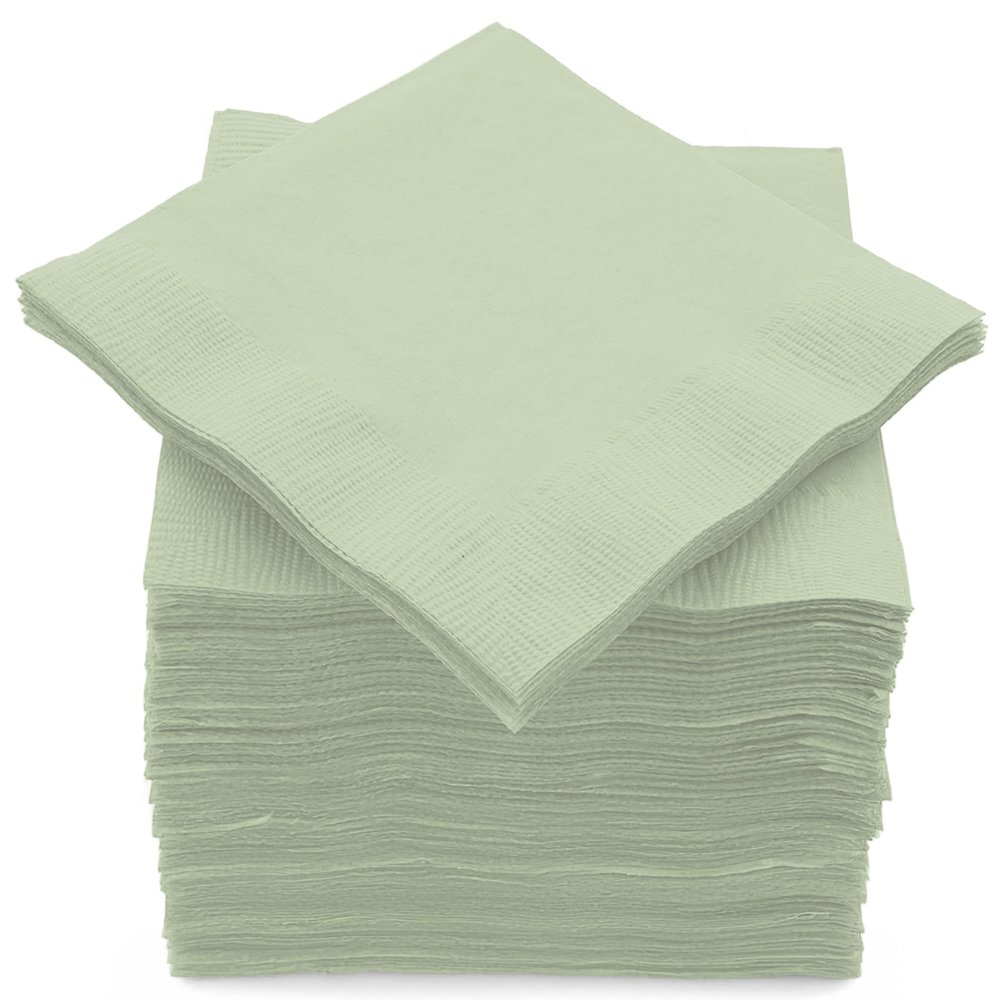 100 Pack Sage Green Beverage Napkins, Big Party Pack, 2 Ply, Ideal for Wedding, Party, Birthday, Dinner, Lunch, Cocktails. (5 x 5) by Amcrate