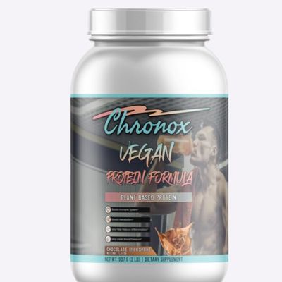 Chronox Vegan Protein Powder-Chocolate Flavor, Plant-Based Protein Formula for Muscle Support & Recovery, Smooth Mixing, Pre & Post Workout Nutrition, 2 LB