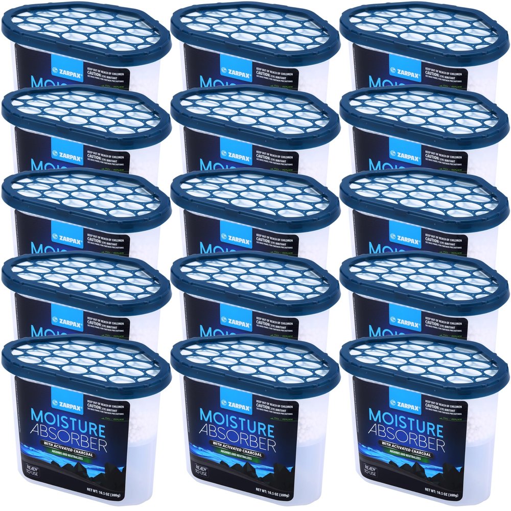 ZARPAX Moisture Absorber Activated Charcoal 10.5 oz/300g | Removes Moisture, Damp, Humidity & Odors | Odor Absorber | Moisture Trap for Bathroom, Closet, Kitchen & Small Spaces | Set of 15
