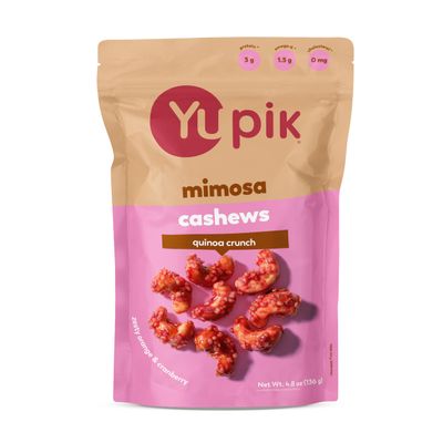 Yupik Orange Cranberry Mimosa Cashews, 4.8 Oz, Kosher, Made with Natural Ingredients, Brunch Flavor, Cocktail-Inspired Snack, Sweet Glazed Cashews with Puffed Quinoa, Party Snack
