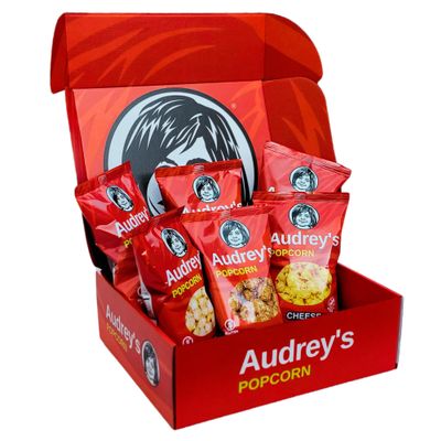 Audrey's Popcorn 6 Bag Variety Pack - (2 Caramel, 2 Kettle Corn, & 2 Cheddar Cheese) - Sweet & Savory Snack Box - Perfect for Gifts, Movie Night, Office & Sharing - Gluten Free - Peanut Free - World's Best Gourmet Popcorn.