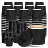 100 4oz Disposable Espresso Cups with Lids Ripple Corrugated Paper Disposable Coffee Cups Cups for Hot Chocolate, Tea, and Cocoa Drinks (Black) view 1