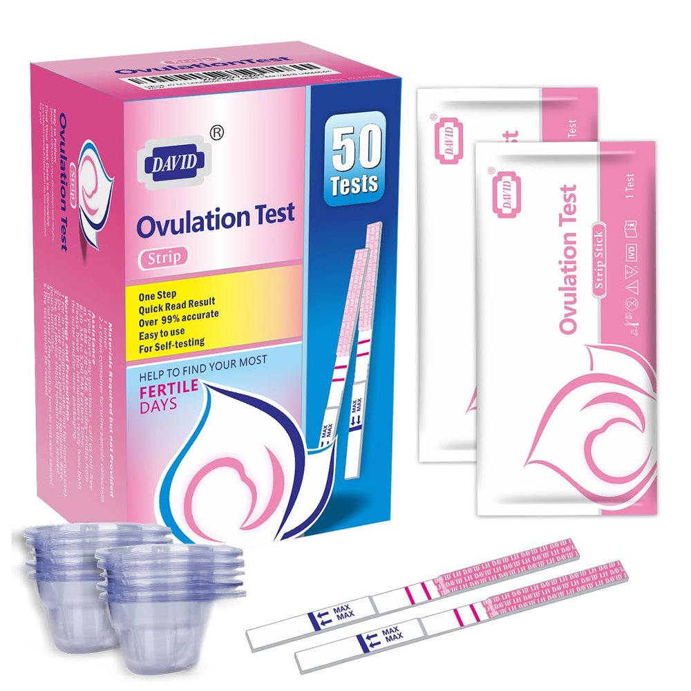 DAVID Ovulation Test Strips Kit, 50 Tests with 50 Urine Cups, Home Cycle Tracking for Women