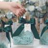 10-Pack Gift Bags with Satin Ribbon and Raffia Grass Elegant Reusable Wedding Favor Bags for Parties, Birthdays, and Special Occasions (Blue, S) view 2