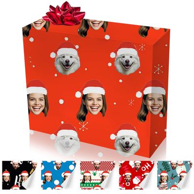 MyBienart Customized Gift Wrap for Him Her Dog Lover, Christmas Wrapping Paper Rolls, Personalized Funny Face Wrapping Paper, 58"x 23" Xmas Gift Wrap paper, for Christmas Day Gifts Decor