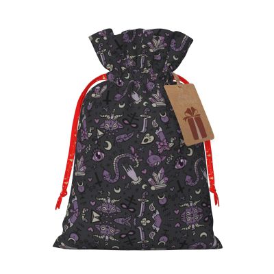 YQxwJL Purple Black Goth Spooky print Burlap Bag,Christmas Gift Bag with Drawstrings and Gift Tag Wedding Christmas Party Favors