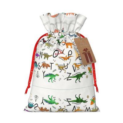 YQxwJL Stylish Learning Alphabets with Dinosaurs print Burlap Bag,Christmas Gift Bag with Drawstrings and Gift Tag Wedding Christmas Party Favors