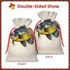 Fly Yellow Fish print Burlap Bag,Christmas Gift Bag with Drawstrings and Gift Tag Wedding Christmas Party Favors view 2