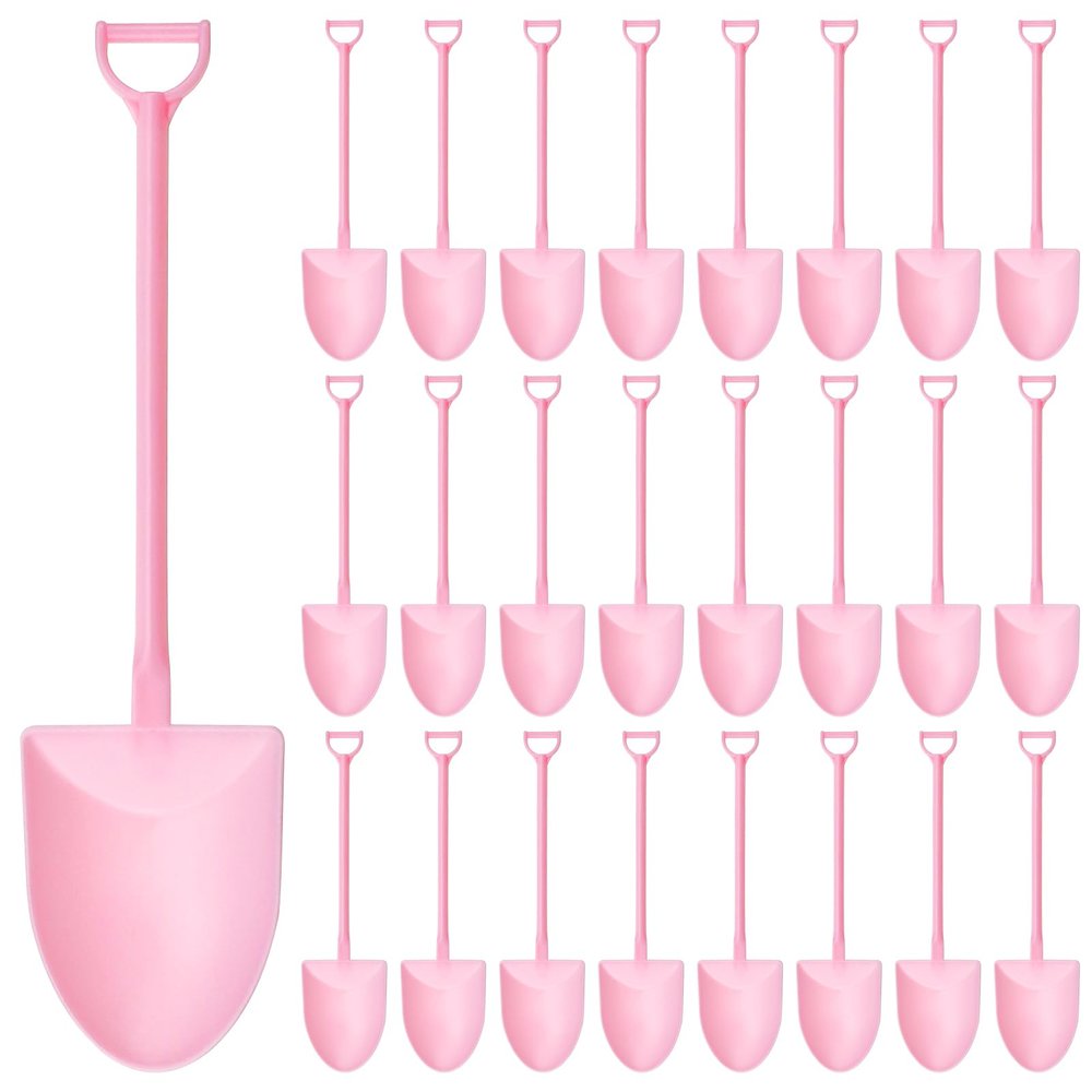 100PCS Mini Shovel Spoons for Desserts, Shovels Pudding Yogurt Spoons for Family or Party Cute Disposable Plastic Dessert (Pink)