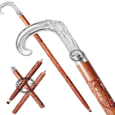 Nickel Vintage Walking Cane Wooden Walking Stick Brass Handle Gift for Men & Women (CDQR)