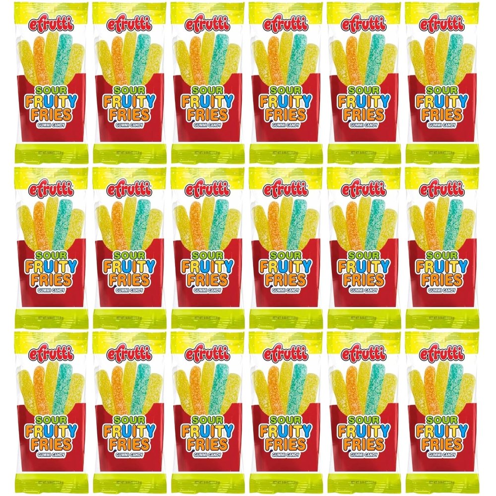 Assorted Flavors Efrutti Sour Fruity Fries - (Box of 48) - Perfect for Candy Buffets, Loot Bag Fillers, Snacking, and More