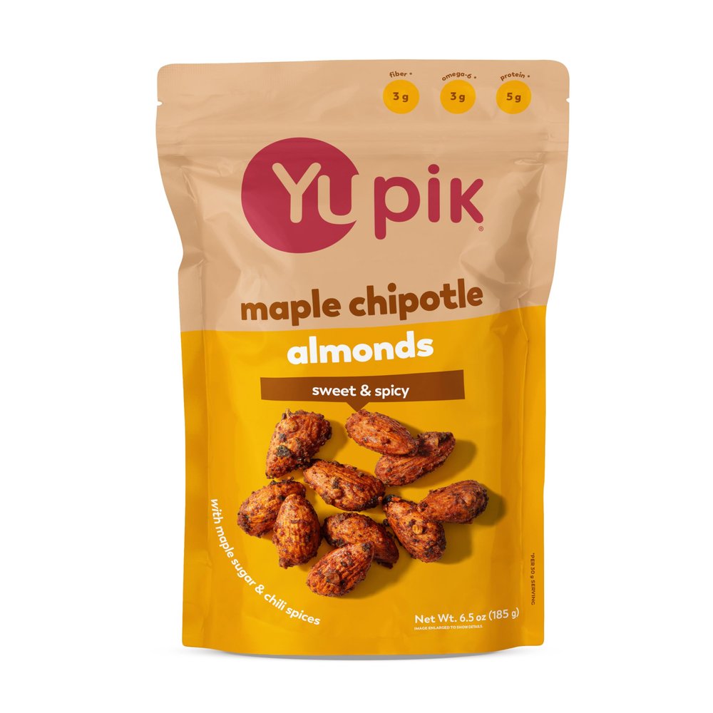 Yupik Maple Chipotle Almonds, 6.5 Oz, Crunchy Savory Snack, Sweet & Spicy Almonds, Made with Natural Ingredients, Seasoned with Chipotle and Jalapeno Peppers, Perfect for Parties, High Protein Snacks