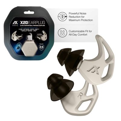 AXIL X20 Noise Reduction Ear Plugs - Bone - Customizable Fit Hearing Protection for Sleeping, Festivals, Live Events and Sports 24dB Reusable Foam and Silicone Eartips with Carrying Case