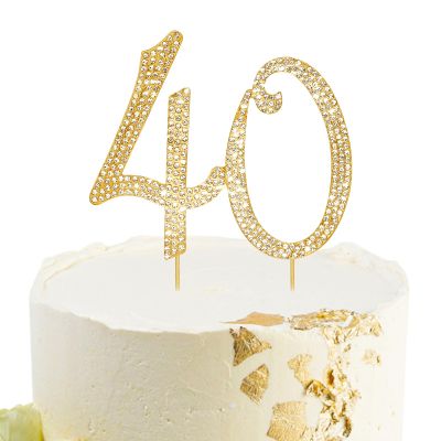 BAHABY Gold 40th Birthday Cake Topper Rhinestones Cake Decorations for 40th Birthday Party