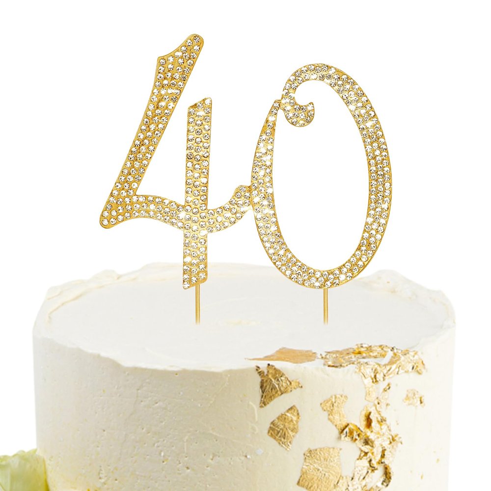 BAHABY Gold 40th Birthday Cake Topper Rhinestones Cake Decorations for 40th Birthday Party