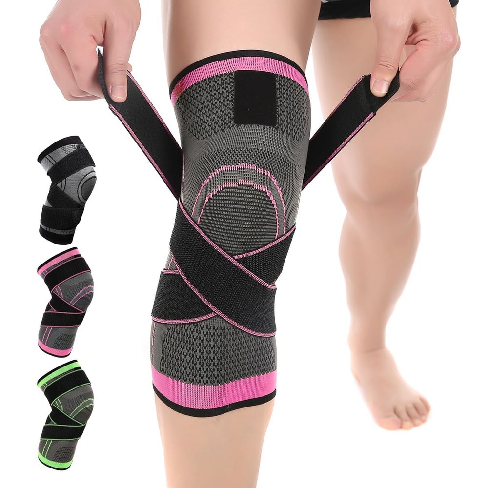 Kiavox Knee Compression Sleeve with Strap, 1 Pack High Stretch Knee Sleeve Knee Support for Women Men, Knee Braces for Knee Pain Relief Arthritis Meniscus Tear Sports Workout Running(3XL Pink)