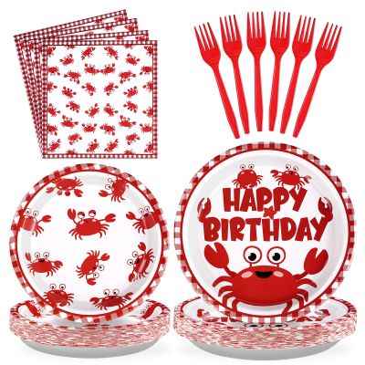 Grencian 96Pcs Crab Birthday Party Decorations, Serve 24