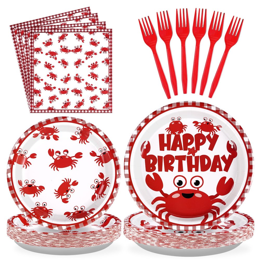 Grencian 96Pcs Crab Birthday Party Decorations, Serve 24