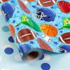 Merture Blue Wrapping Paper Roll Sports Themed - Mini Roll - Ball Game Design Gift Wrap Paper for Birthday, Baby Shower, Gender Reveal Party, League Winning Celebration - 17In X 32.8Ft view 1