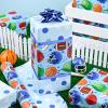 Merture Blue Wrapping Paper Roll Sports Themed - Mini Roll - Ball Game Design Gift Wrap Paper for Birthday, Baby Shower, Gender Reveal Party, League Winning Celebration - 17In X 32.8Ft view 2
