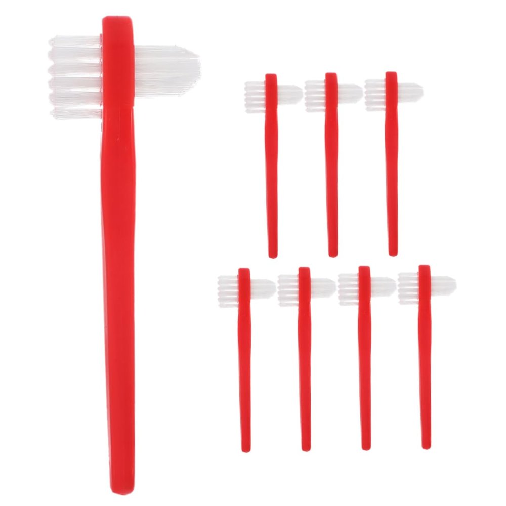FOMIYES 8pcs Double Head Toothbrush Denture Brush for False Teeth Hard Bristles Dental Cleaning Brush