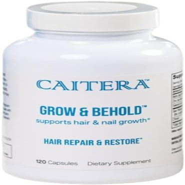 Caitera Grow & Behold | Clinically Tested Dietary Supplement for Thinning Hair | Saw Palmetto, Biotin, Zinc & Selenium to Support Hair Growth, Vitality, Shine & Fullness | Vegan 120 Capsules