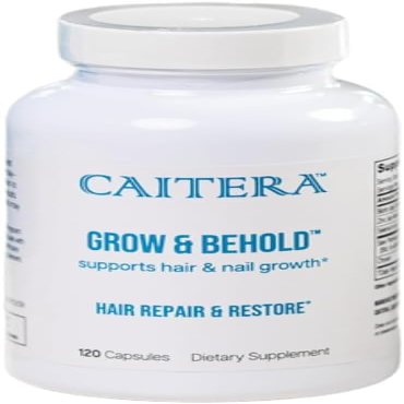 Caitera Grow & Behold | Clinically Tested Dietary Supplement for Thinning Hair | Saw Palmetto, Biotin, Zinc & Selenium to Support Hair Growth, Vitality, Shine & Fullness | Vegan 120 Capsules