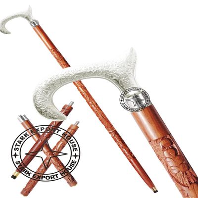 Nickel Vintage Walking Cane Wooden Walking Stick Brass Handle Gift for Men & Women (LJIY)