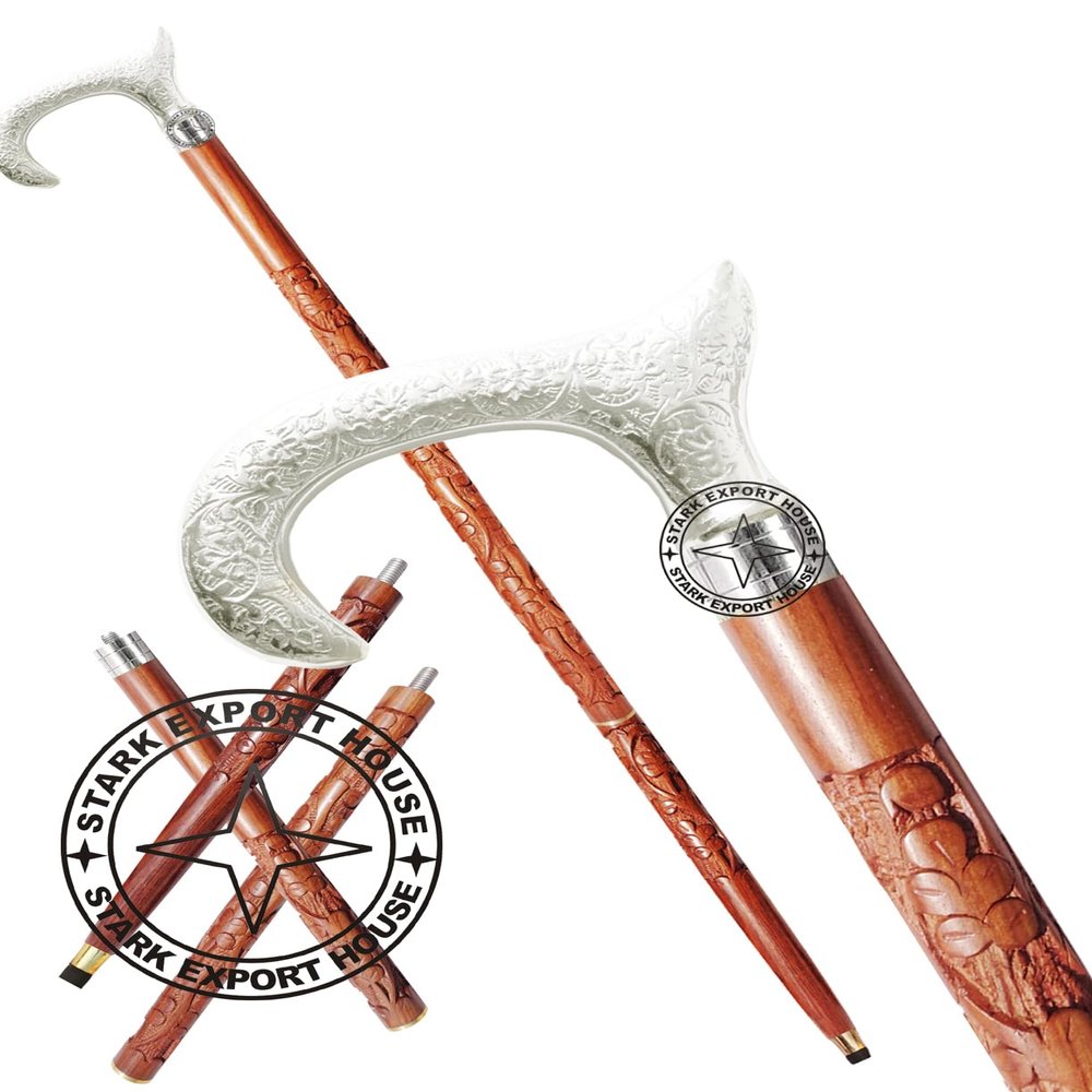 Nickel Vintage Walking Cane Wooden Walking Stick Brass Handle Gift for Men & Women (LJIY)