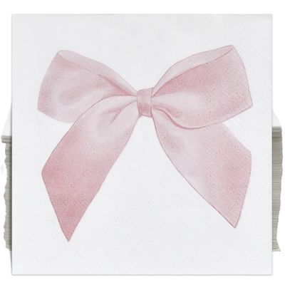 100 Pcs Pink Bow Cocktail Napkins Preppy Coquette Disposable Paper Napkin for Girls Baby Shower Bridal Engagement Bachelorette Birthday Party Supplies