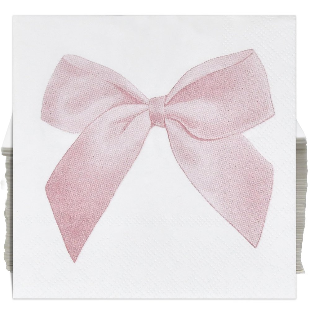 100 Pcs Pink Bow Cocktail Napkins Preppy Coquette Disposable Paper Napkin for Girls Baby Shower Bridal Engagement Bachelorette Birthday Party Supplies