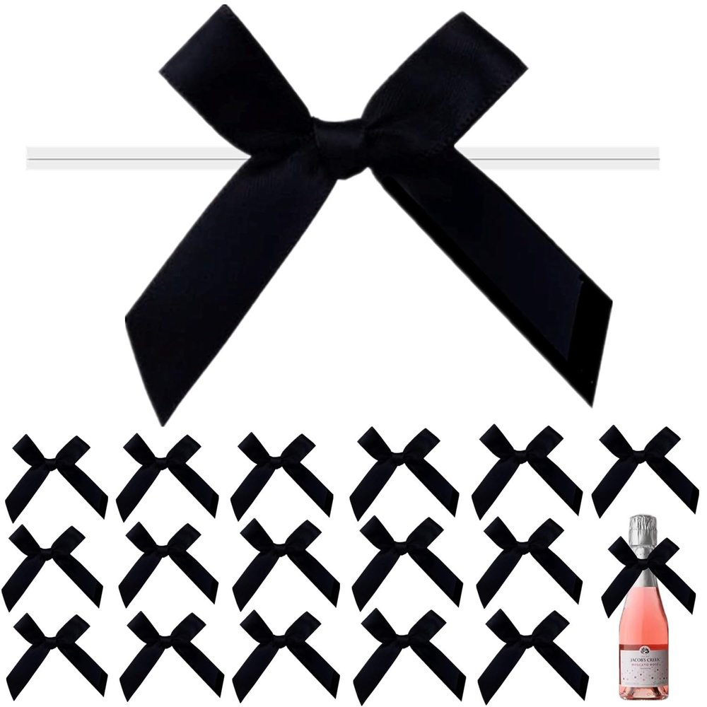 120 Pack 3" Black Satin Ribbon Twist Tie Bows, Twist Bows for Treat Bags, Ribbon Bows with Twist Ties Gift Wrap Bows, Pre Tied Bows for Cake Pops, Baby Shower, Gift Packing, Party Favors