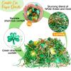 Moinchore 1 lb St Patrick's Day Crinkle Cut Paper Shred Filler with Clover Confetti Metallic White Green Gold Mix Basket Filler shredded paper for gift baskets Raffia Tissue Cushion for Box Packaging view 2