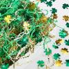 Moinchore 1 lb St Patrick's Day Crinkle Cut Paper Shred Filler with Clover Confetti Metallic White Green Gold Mix Basket Filler shredded paper for gift baskets Raffia Tissue Cushion for Box Packaging view 3